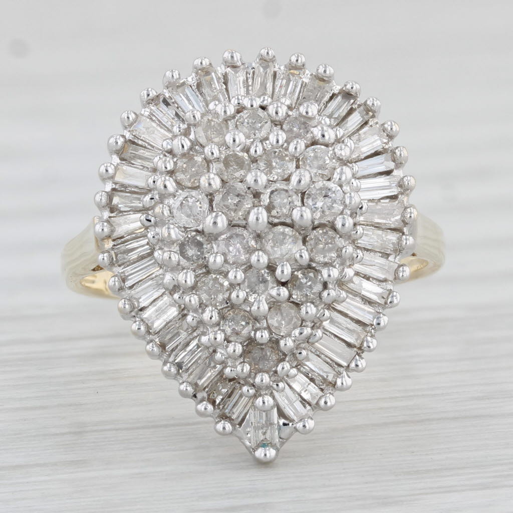 Light Gray 0.72ctw Diamond Cluster Teardrop Ring 10k Yellow Gold Size 7.25 Cocktail