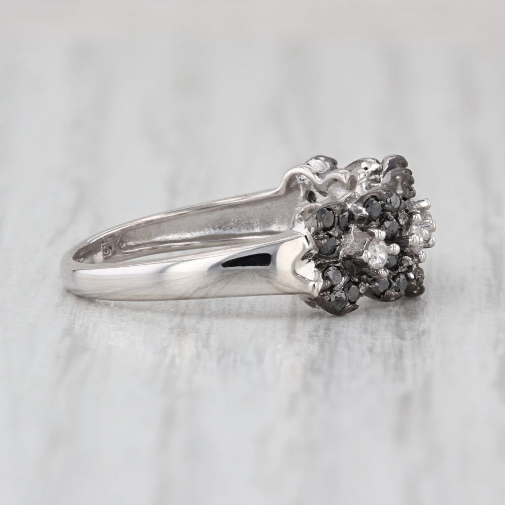 Black White Diamond Cluster Ring 14k White Gold Size 5.75
