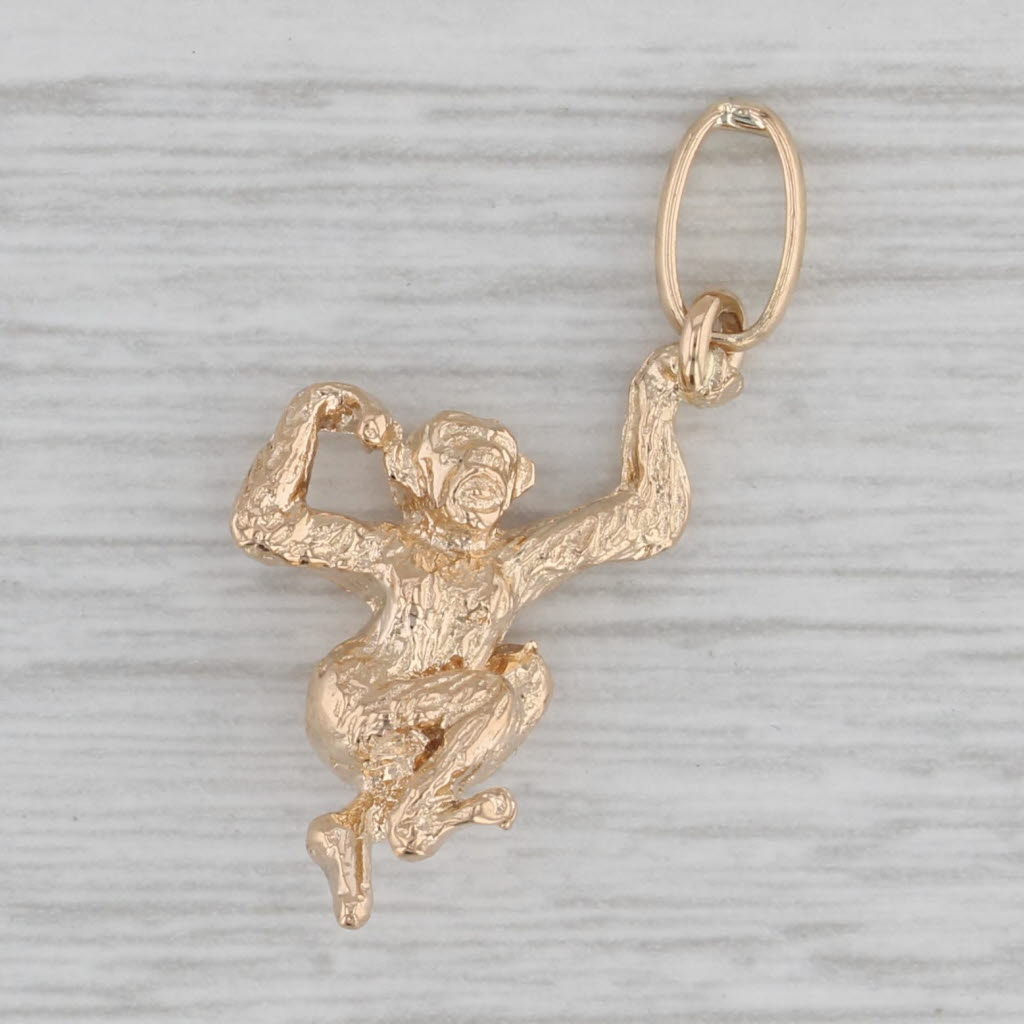Gray Monkey Pendant 18k Yellow Gold 3D Figural Charm