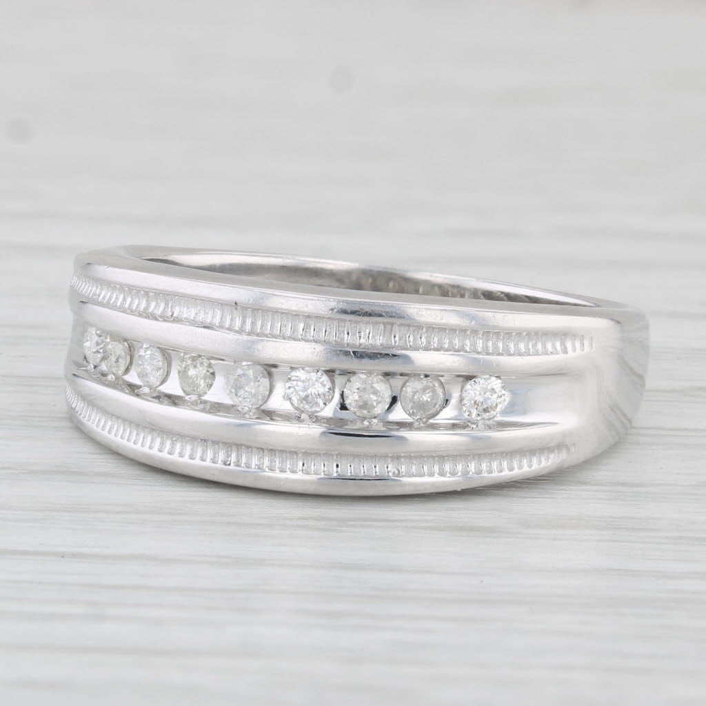 Light Gray 0.20ctw Diamond Men's Wedding Band 10k White Gold Size 11.25 Ring