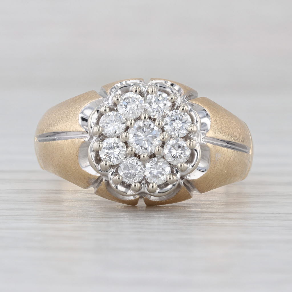 0.91ctw Diamond Cluster Belcher Setting Ring 14k Gold Vintage Size 12