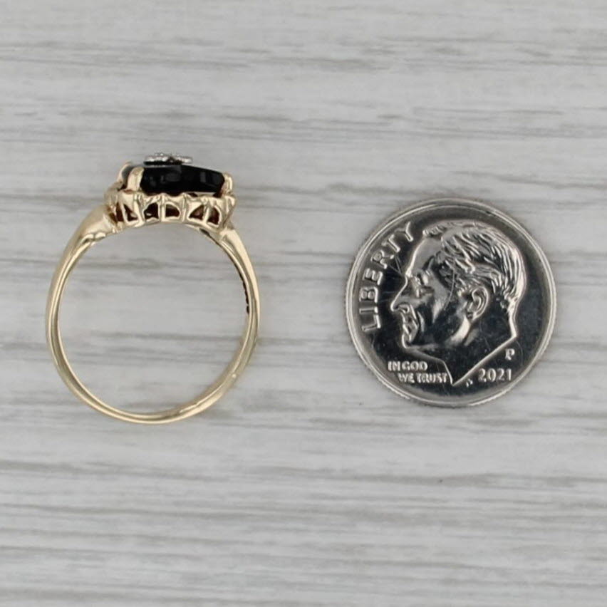 Vintage Onyx Heart Diamond Signet Ring 10k Yellow Gold Size 6