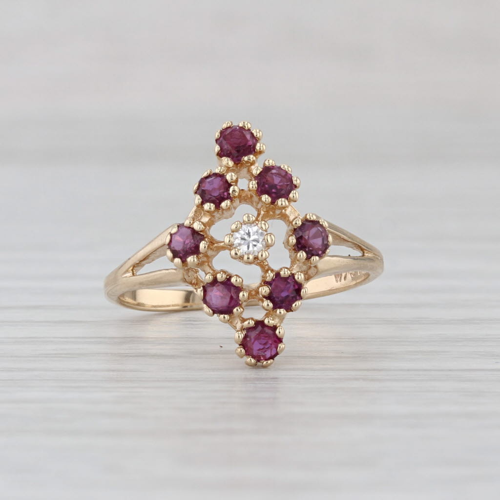0.64ctw Ruby Diamond Cocktail Ring 14k Yellow Gold Size 6.25