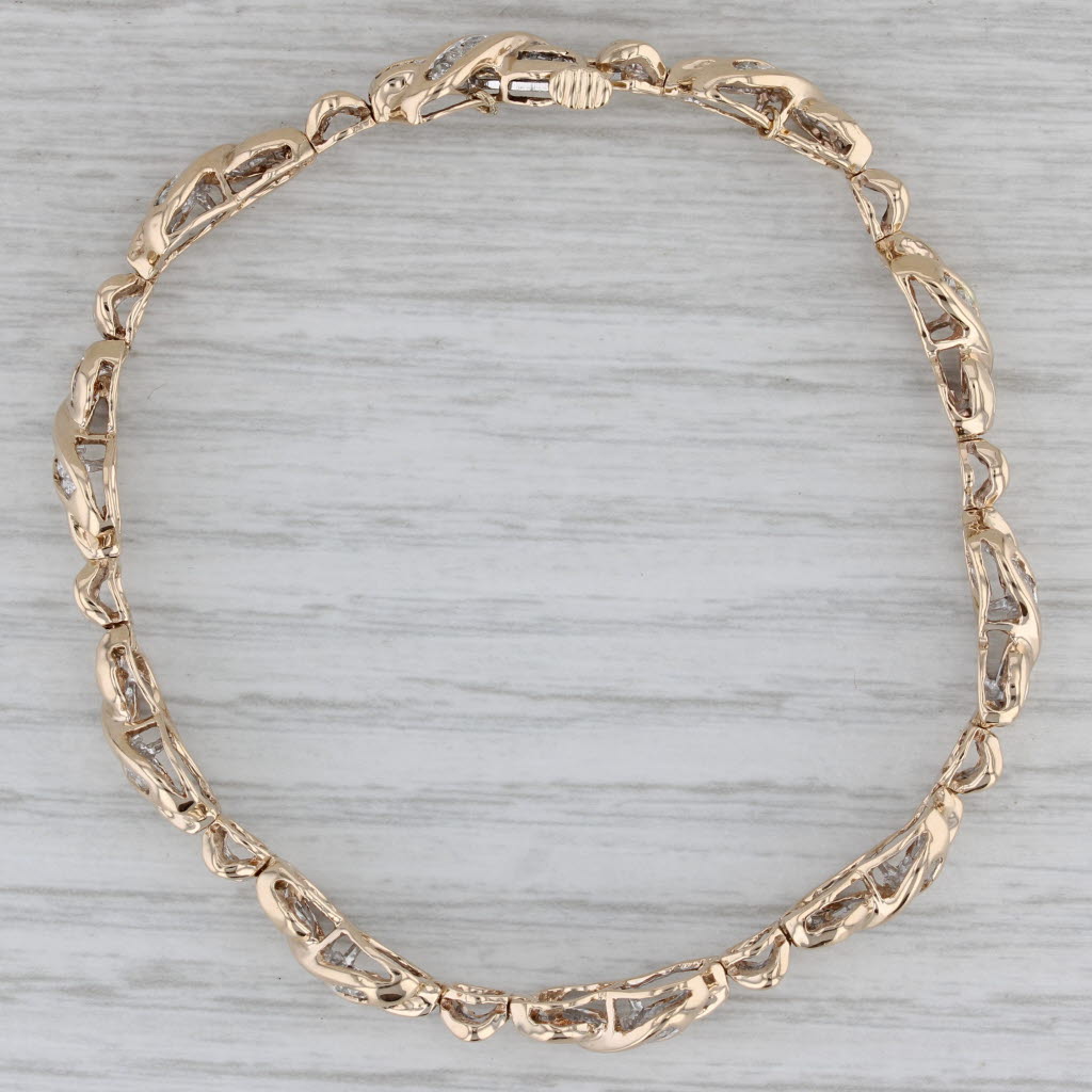 Gray 1.70ctw Diamond XO Tennis Bracelet 10k Yellow Gold 7.25" 6.6mm