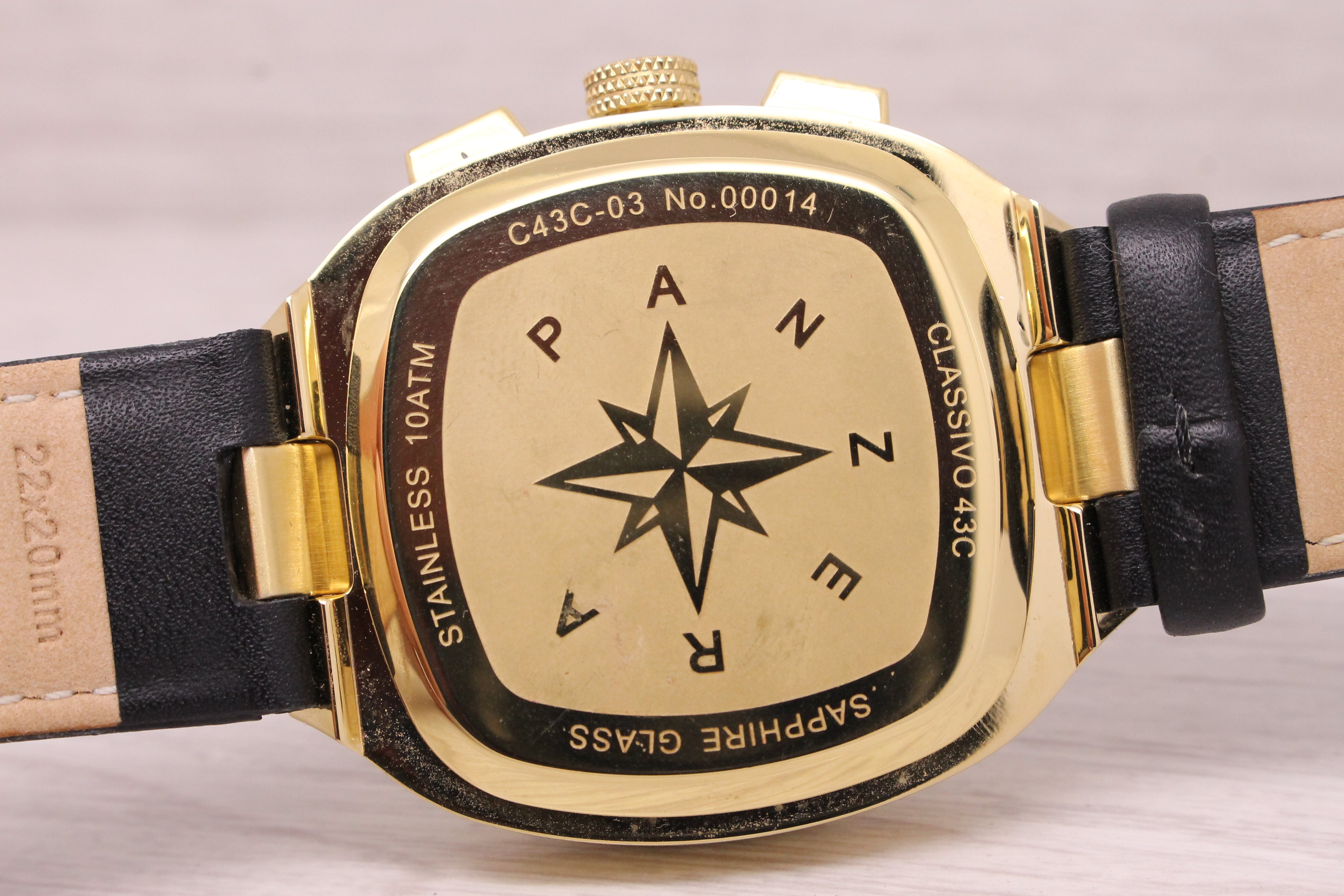 Gray Panzera Classivo 43C 43mm Gold Plated Steel Quartz Chronograph Watch C43C-03