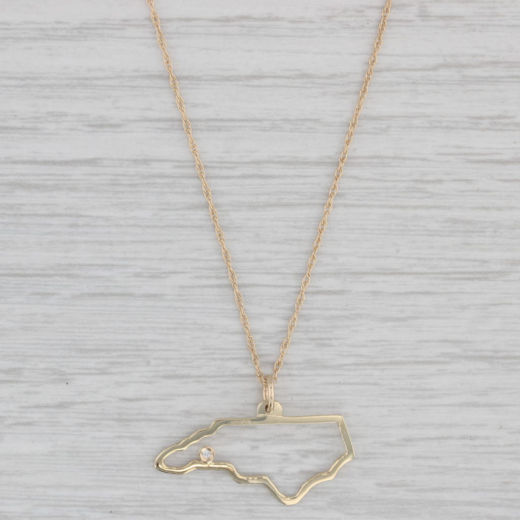 Gray North Carolina Pendant Necklace 14k Gold Diamond Western NC 16" Rope Chain