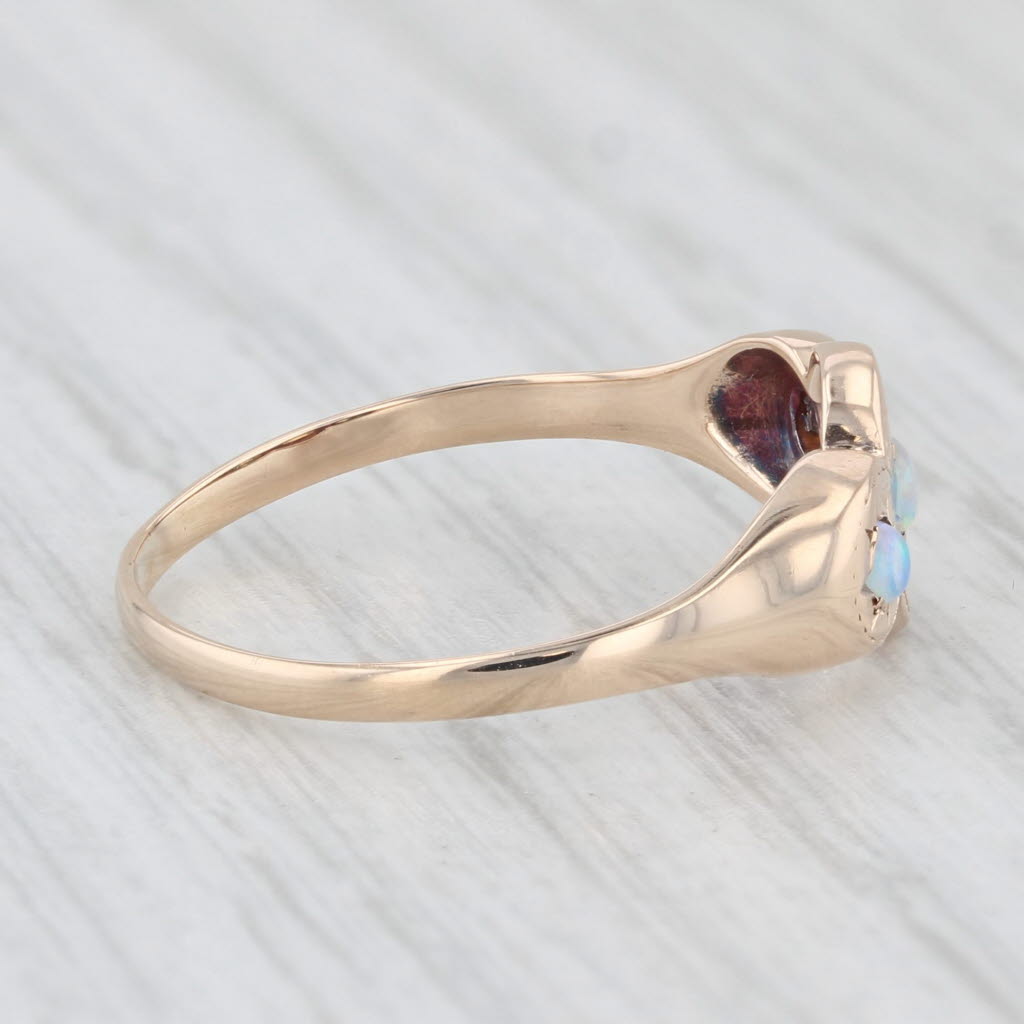 Light Gray Antique Opal Ring 10k Yellow Gold Size 6.5 3-Stone Cabochons