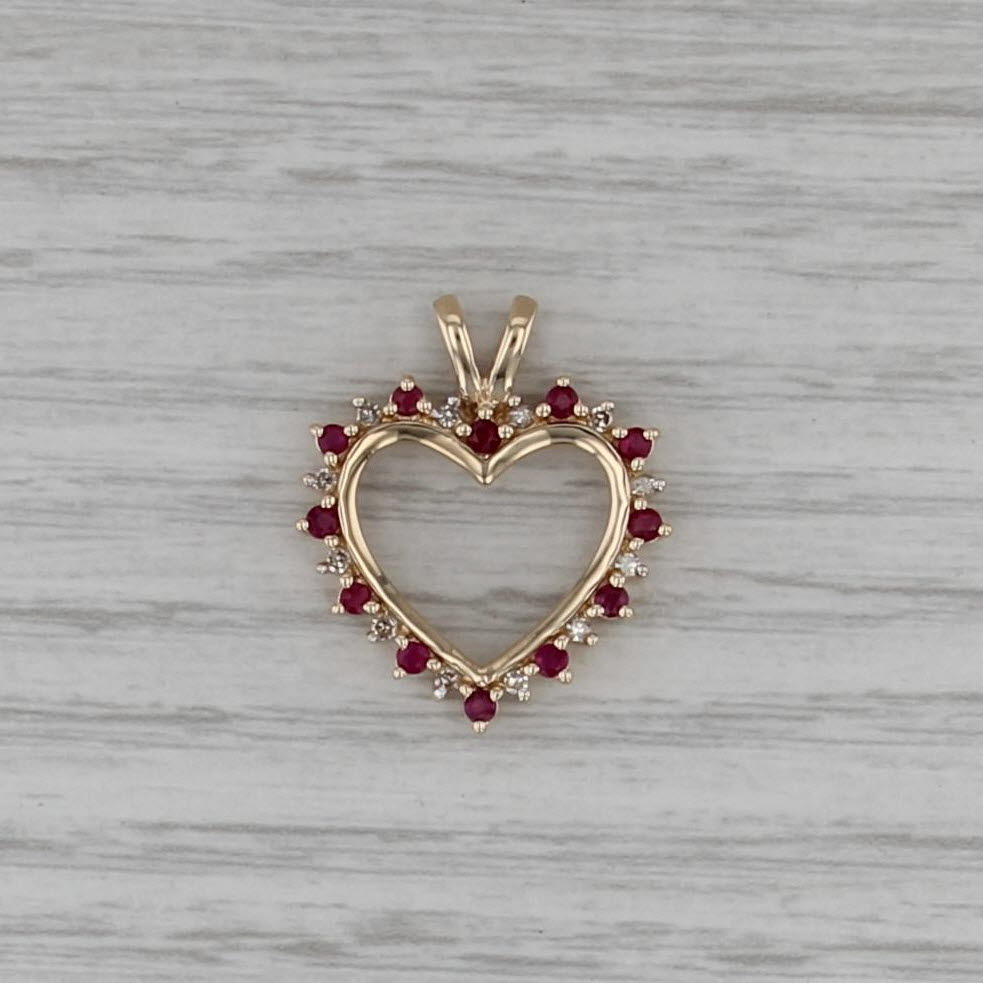 0.43ctw Lab Created Ruby Diamond Open Heart Pendant 10k Yellow Gold