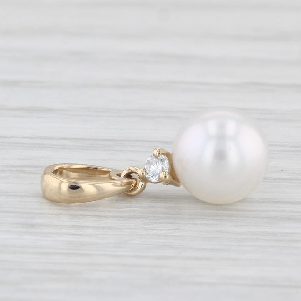 Light Gray Cultured Pearl Pendant 14k Yellow Gold Small Solitaire Drop
