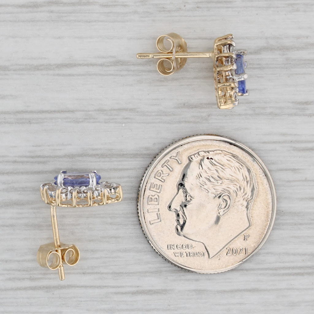 Gray 1.05ctw Tanzanite Diamond Halo Stud Earrings 14k Yellow Gold