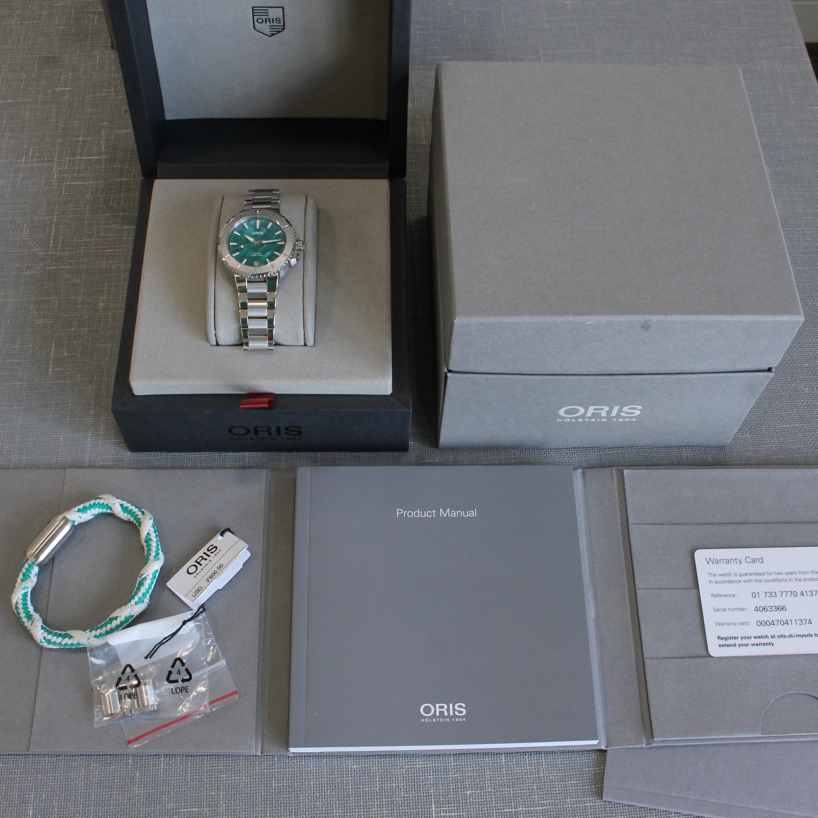 Dim Gray Oris Aquis X Bracenet 37mm Steel Ladies Automatic Divers Watch w/ Box Tag & More