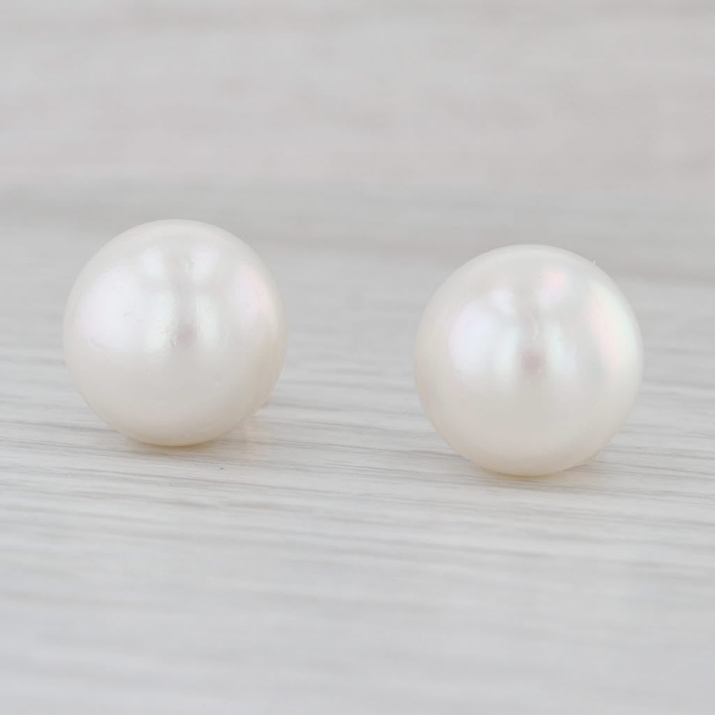 14.5mm Chunky Cultured Pearl Solitaire Stud Earrings 14k Yellow Gold Round Studs