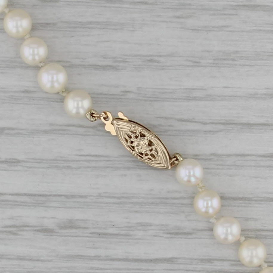 Vintage Cultured Pearl Single Strand Necklace 14k Gold 27" 5.1-5.4mm
