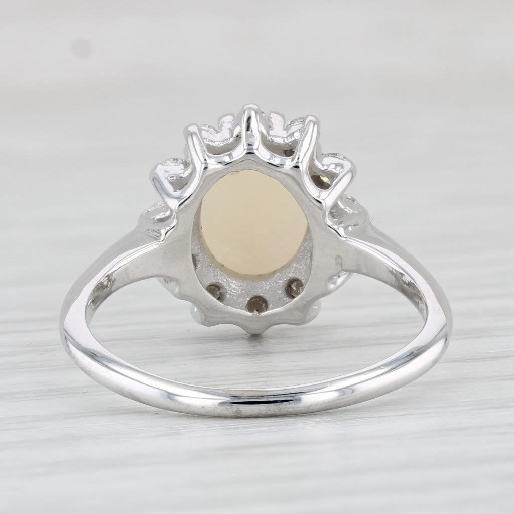Light Gray Oval Cabochon Opal 0.36ctw Diamond Halo Ring 14k White Gold Size 7.75
