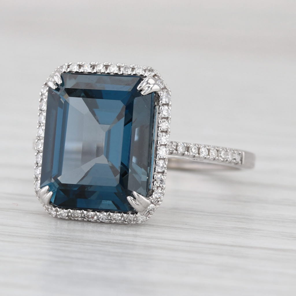 7.24ctw London Blue Topaz Diamond Halo Ring 14k White Gold Size 7.25