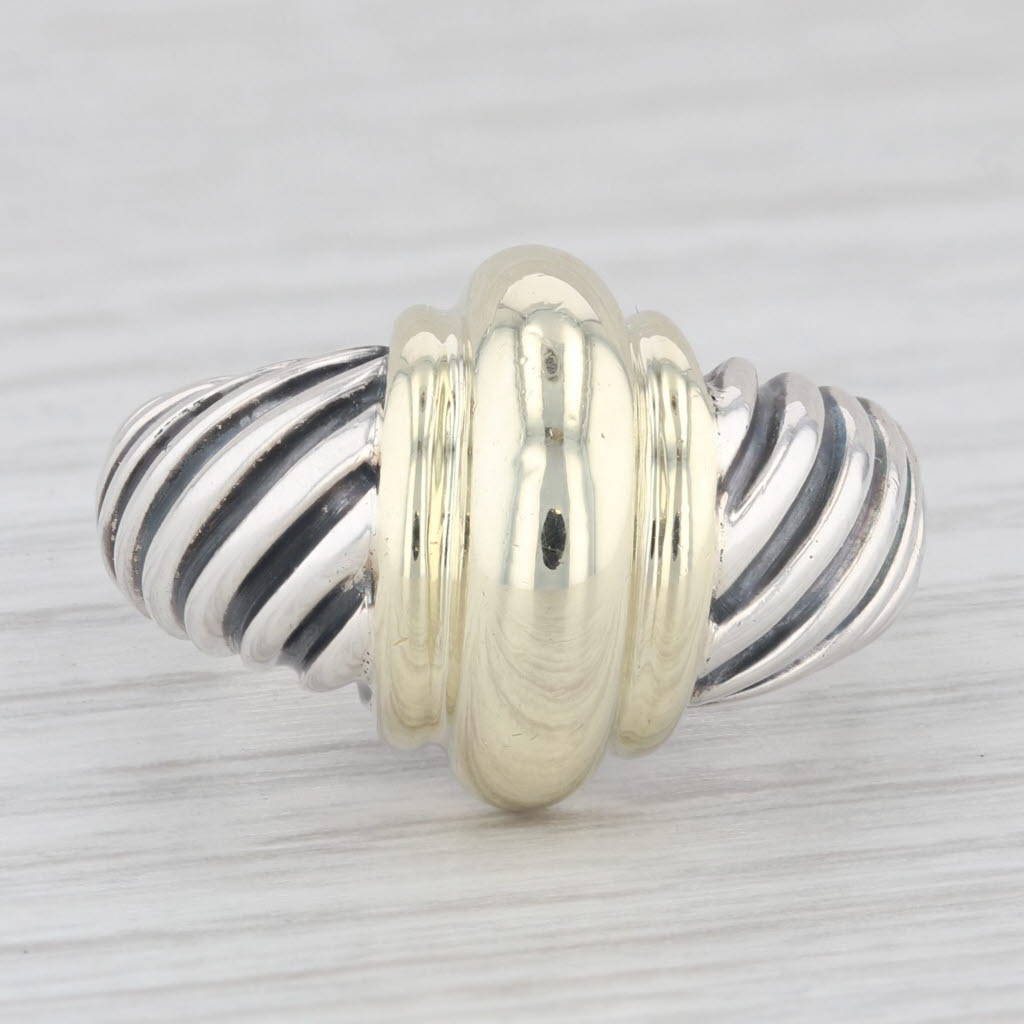Light Gray David Yurman Sterling Silver 14K Yellow Gold Domed Center Cable Ring Size 6.75