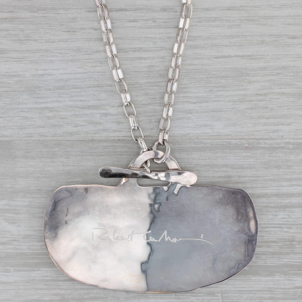 Gray Hammered Pendant Cable Chain Necklace Sterling Silver Engravable 18" RLM