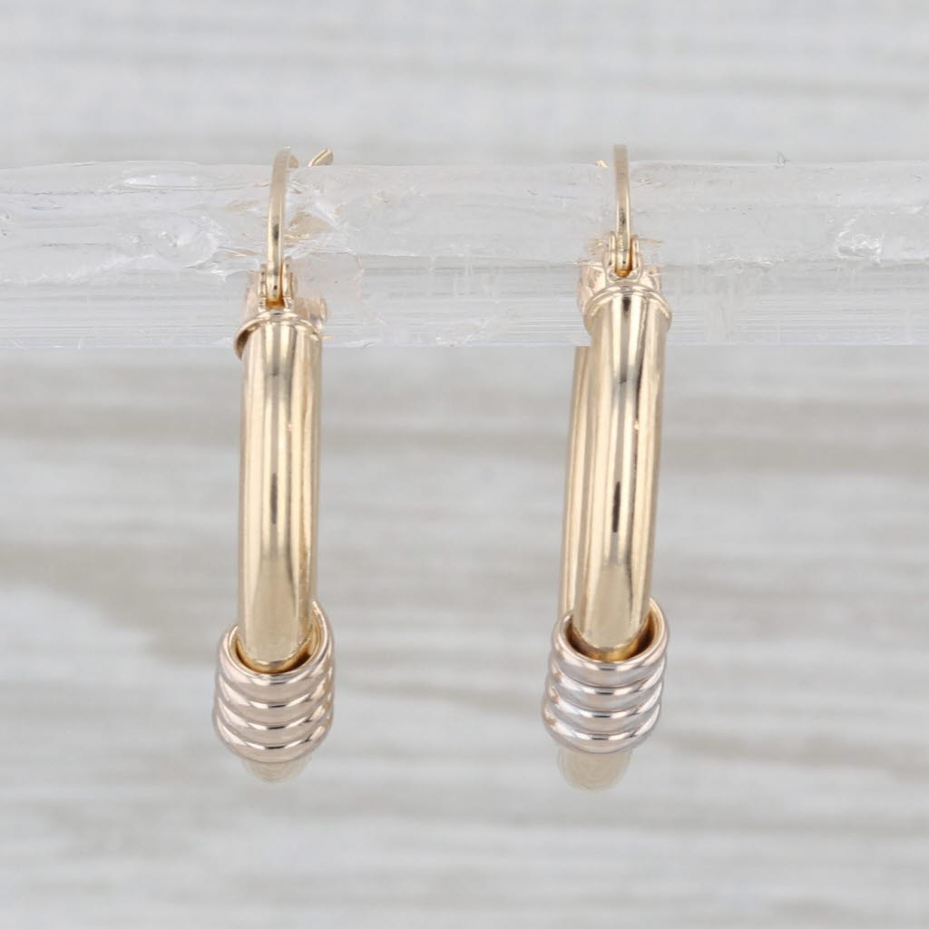 2-Toned Round Hoop Earrings 14k Yellow White Gold Snap Top Hoops