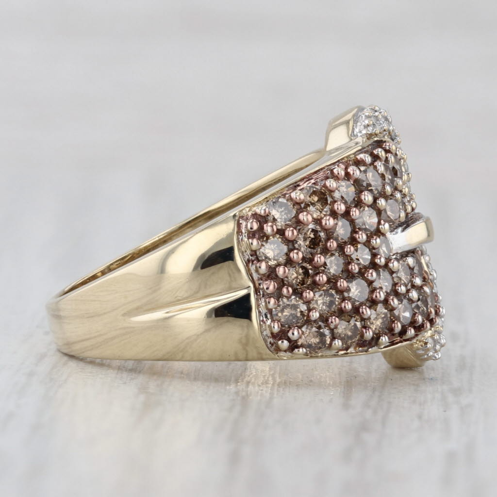 1.49ctw Champagne White Diamond Belt Buckle Ring 10k Gold Size 8.25 Cocktail