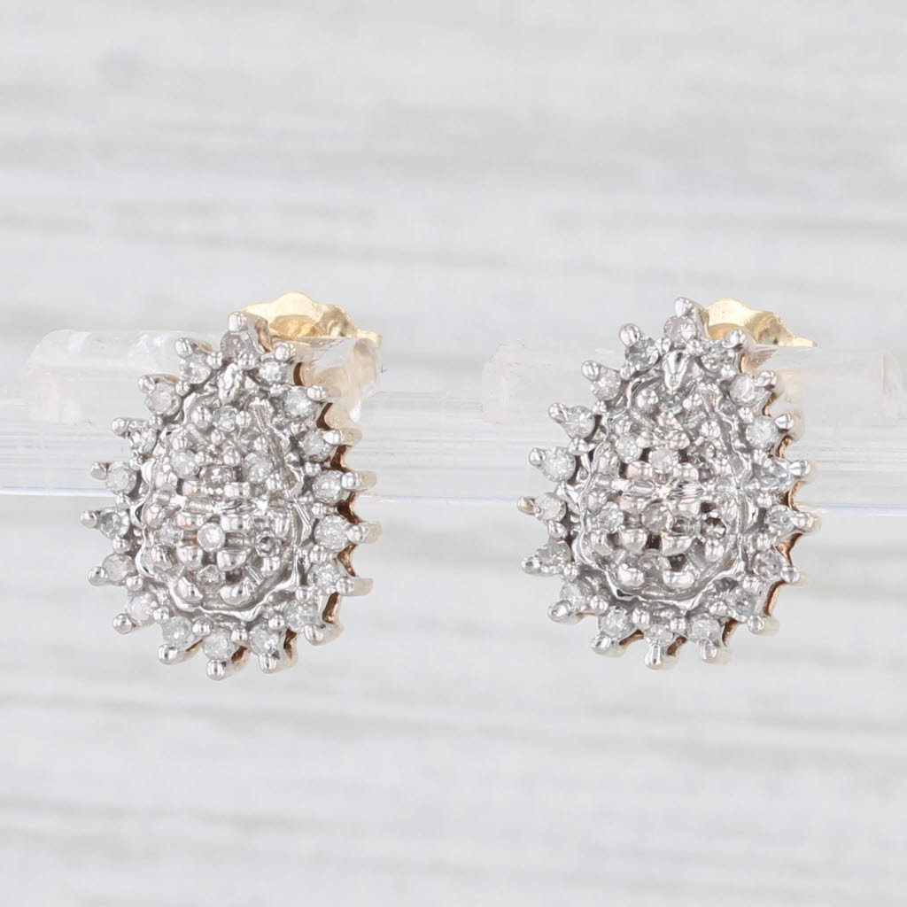 Light Gray 0.23ctw Diamond Cluster Teardrop Earrings 10k Yellow Gold Studs