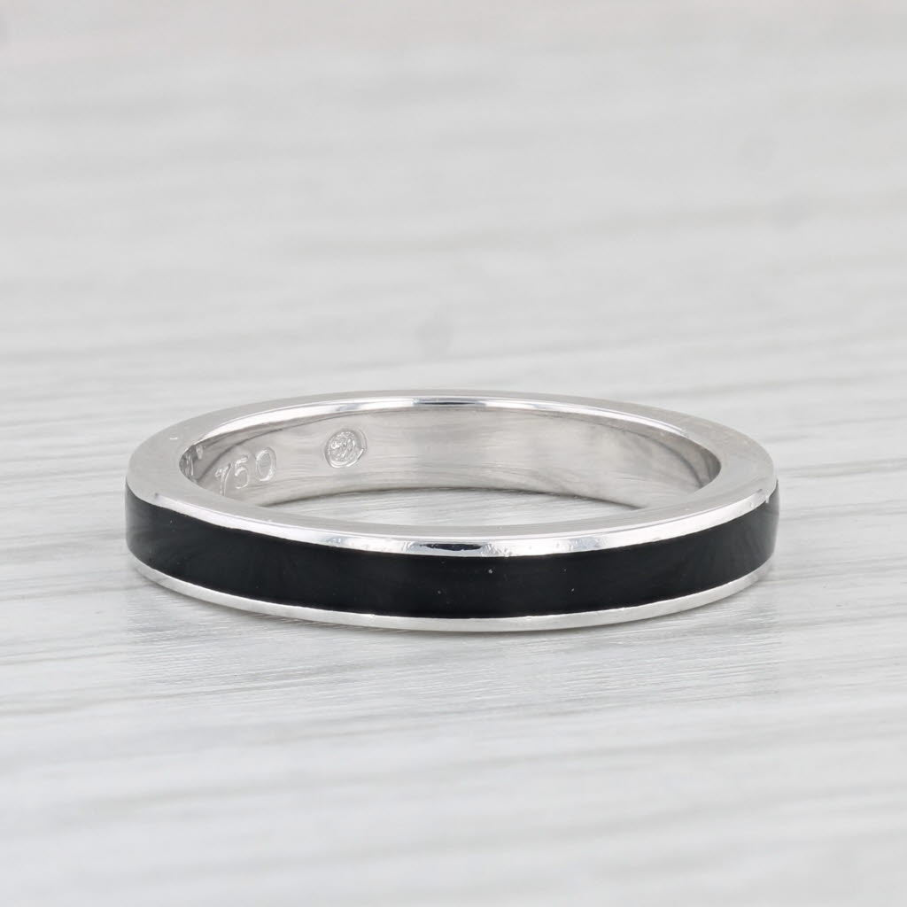 Light Gray Hidalgo Black Enamel Ring 18k White Gold Stackable Band Size 6.5