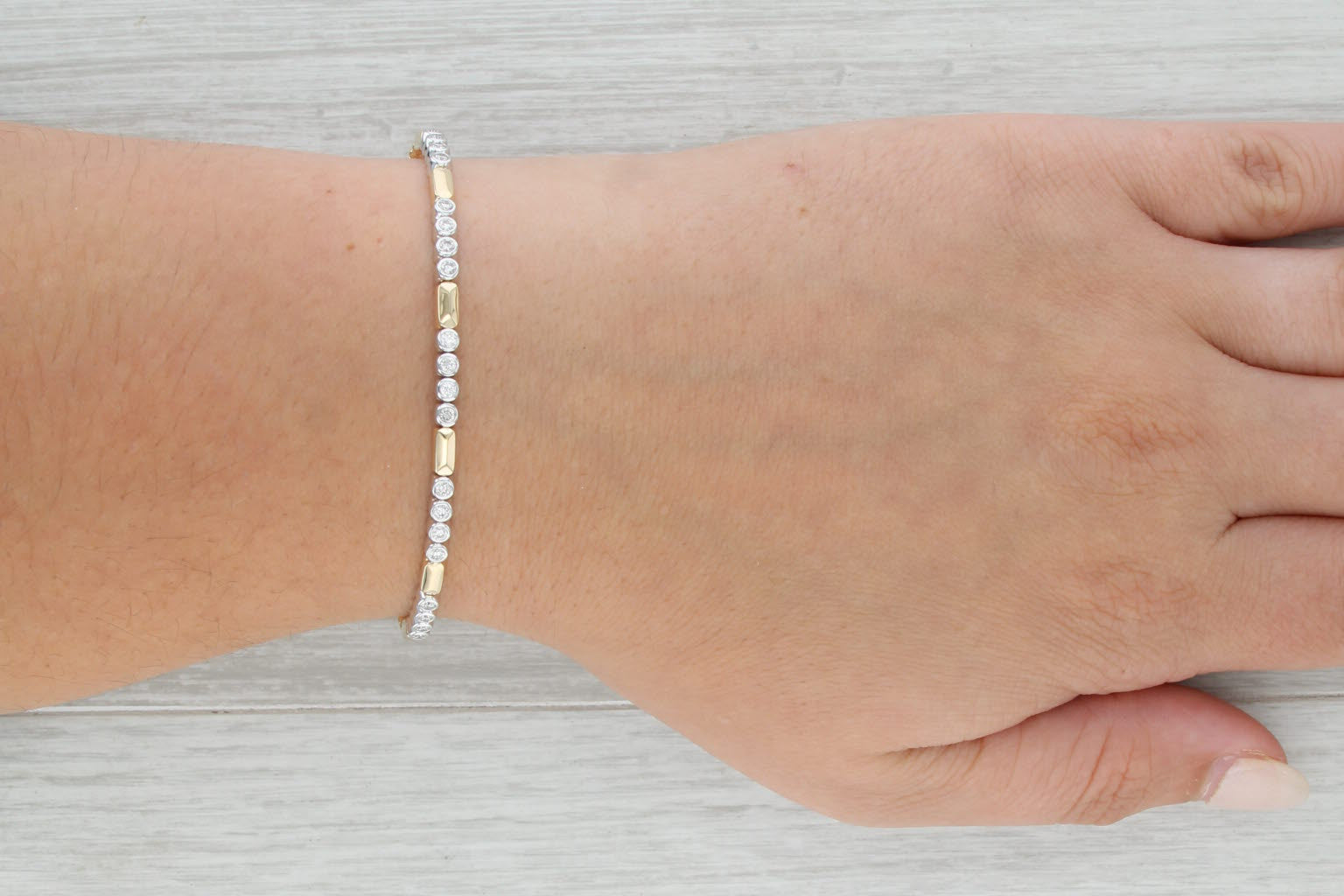 New 0.56ctw Diamond Bead Flexible Bangle Tennis Bracelet 14k Gold 6.5"