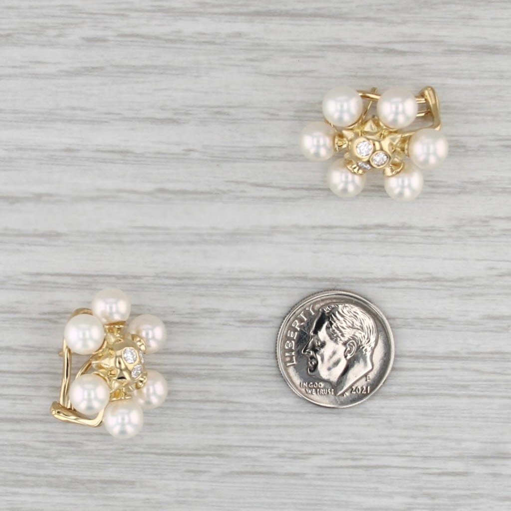 Cultured Pearl 0.24ctw Diamond Drop Earrings 18k Yellow Gold Omega Backs