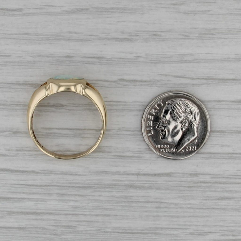 Lab Created Opal Cabochon Solitaire Ring 10k Yellow Gold Size 7.5