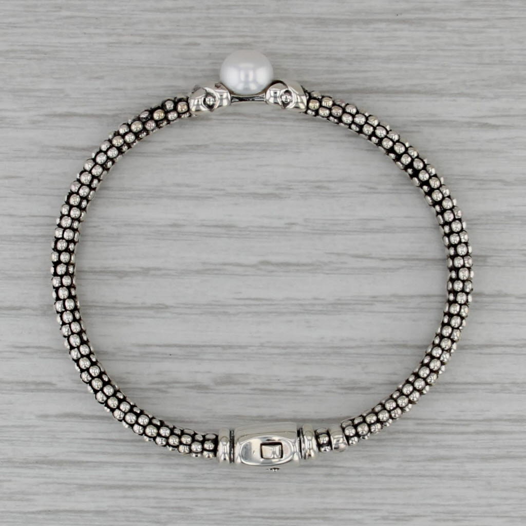 Lagos Caviar Cultured Pearl Bracelet Sterling Silver 6.75" Popcorn Chain