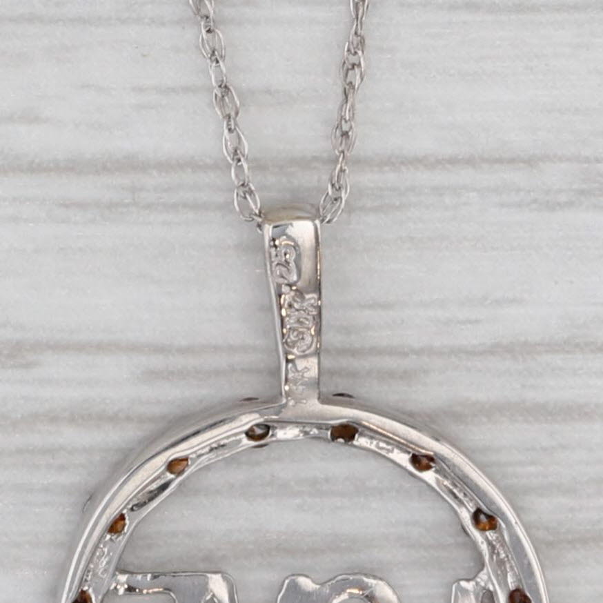Gray 0.24ctw Brown Orange Diamond Love Circle Pendant Necklace 14k White Gold 18"