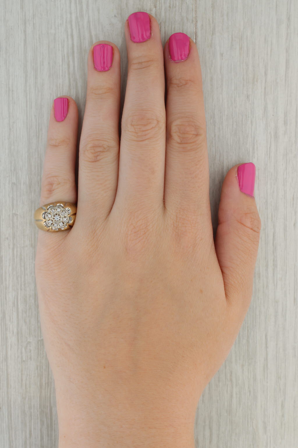 Rosy Brown Vintage 0.15ctw Diamond Cluster Belcher Setting Ring 10k Gold Size 7.5