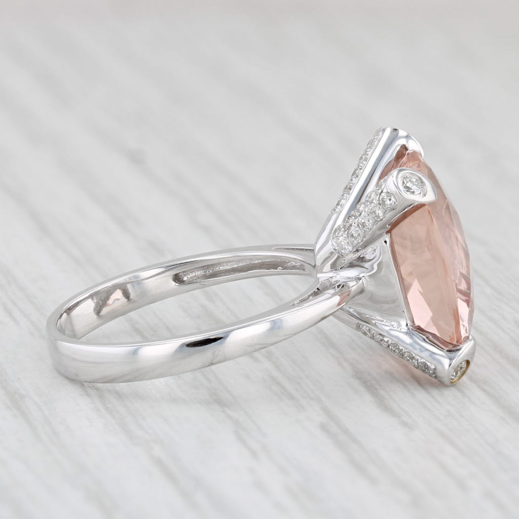 Light Gray 10.28ctw Peach Morganite Diamond Ring 14k White Gold Size 6.5 Cushion Solitaire