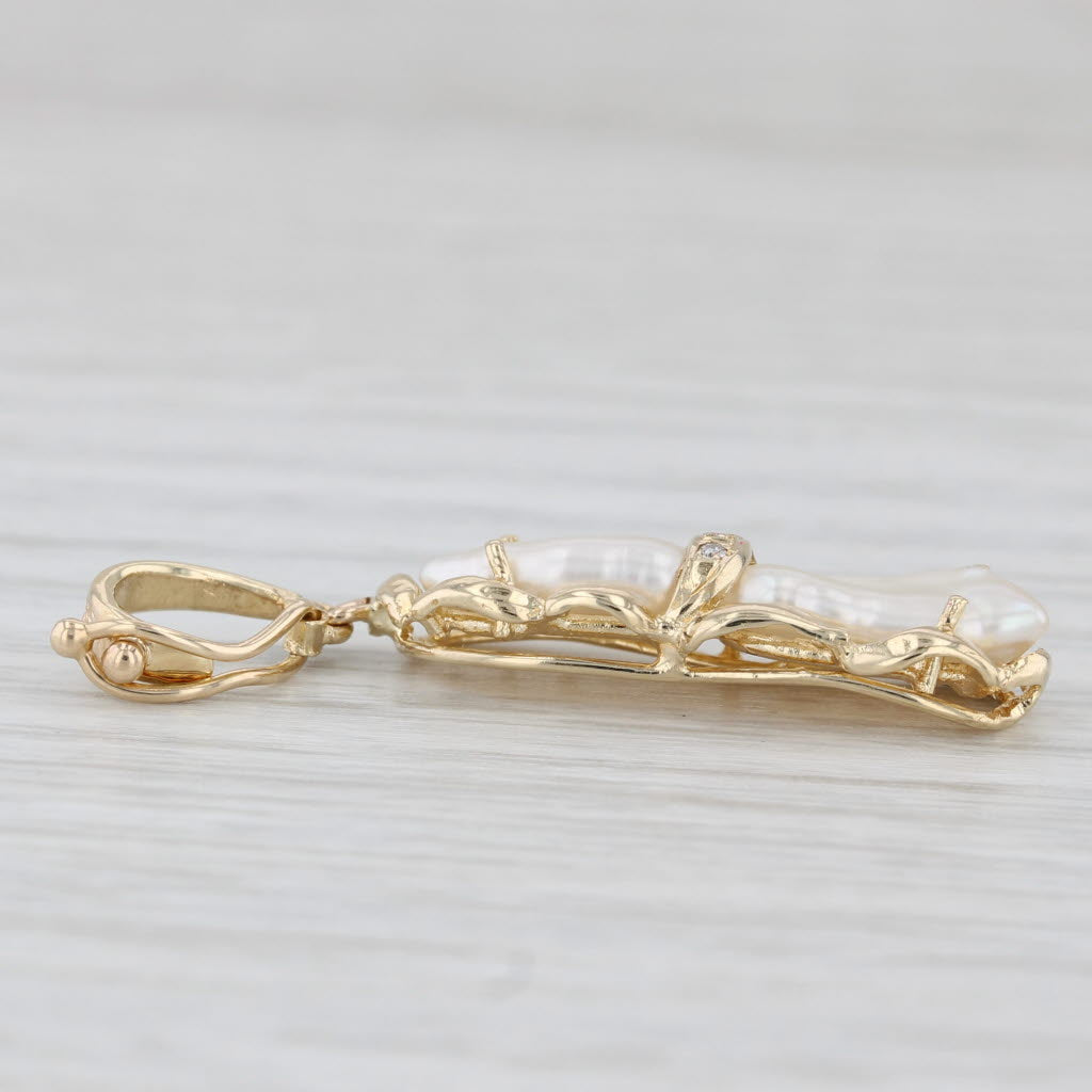 Light Gray Baroque Pearl Diamond Drop Pendant 14k Yellow Gold