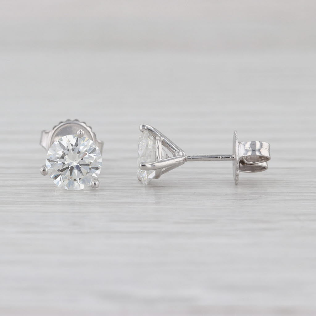 Fire & Ice 2.01ctw Diamond Stud Earrings 18k Gold Round Solitaire Studs GIA AGS