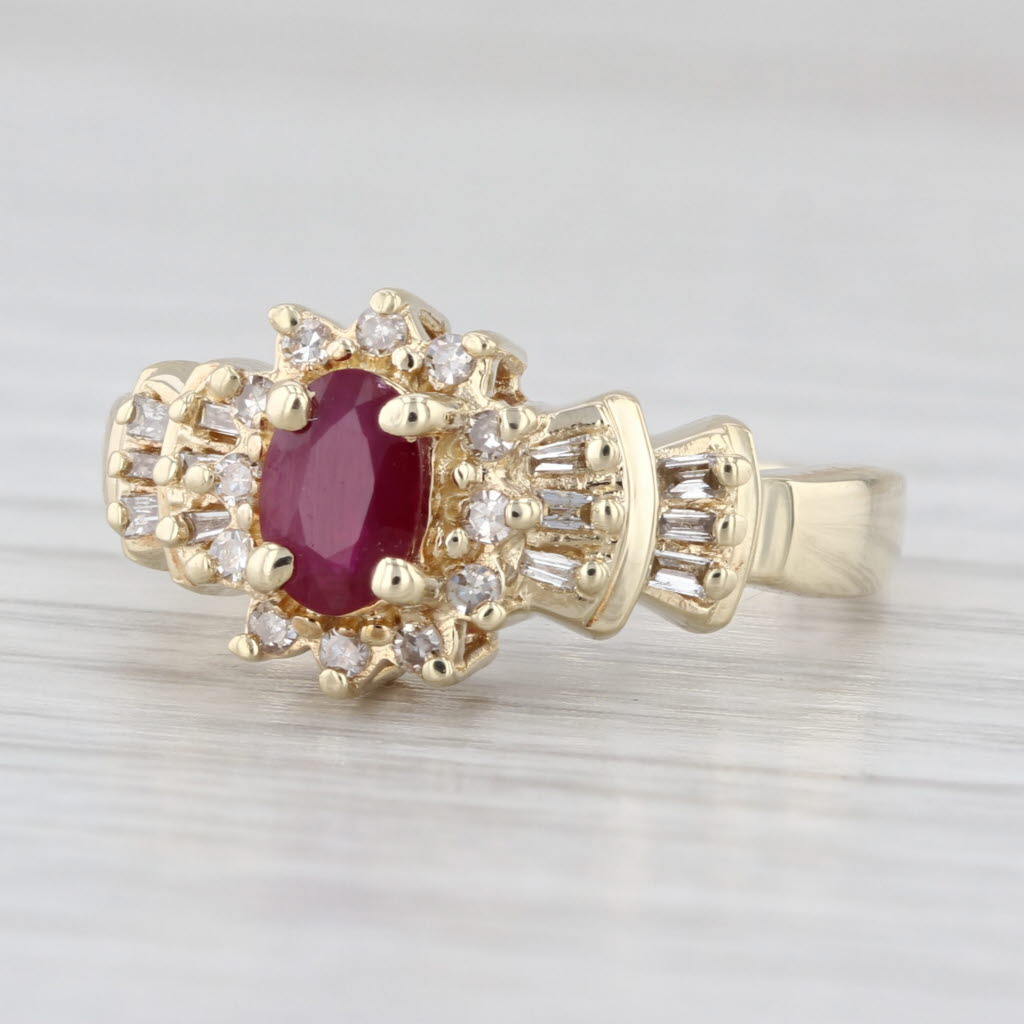 0.64ctw Ruby Diamond Halo Ring 10k Yellow Gold Size 6.75