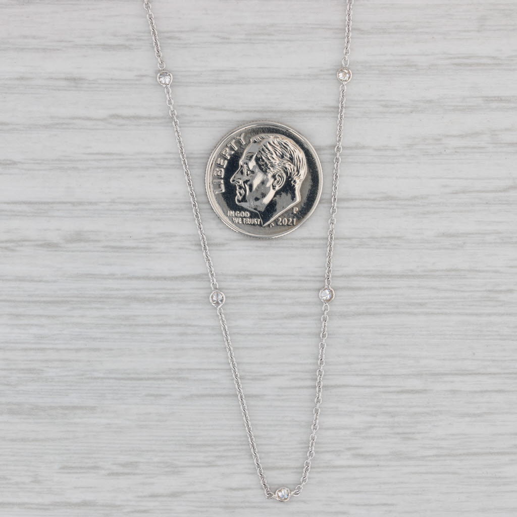 New 0.28ctw Diamond By The Yard Station Necklace 14k White Gold Adjustable Chain