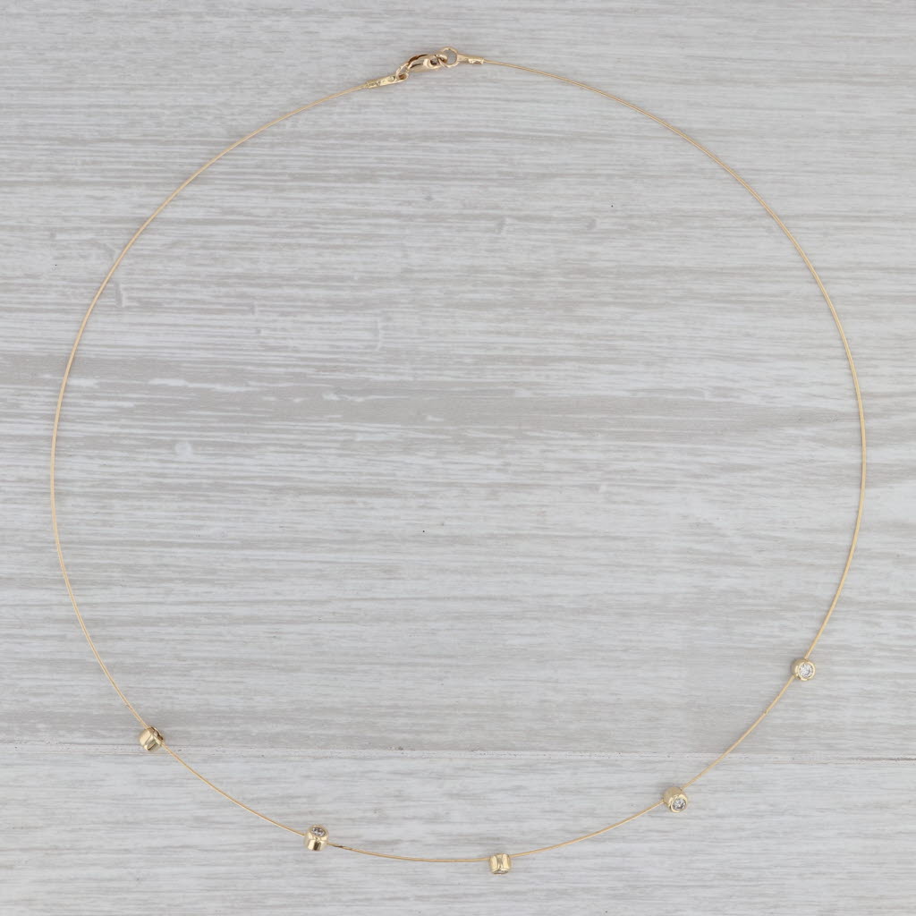 Gray New 16" Diamond Station Collar Necklace 14k Yellow Gold Wire Snake Chain