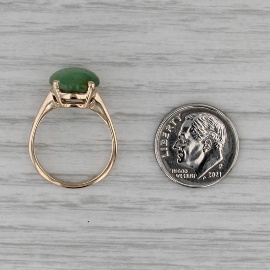 Oval Cabochon Green Jadeite Jade Solitaire Ring 14k Yellow Gold Size 6