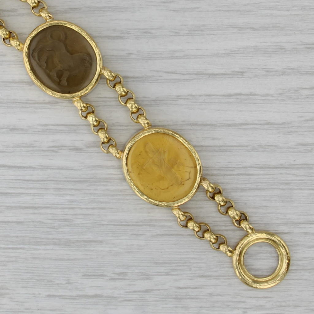 Elizabeth Locke Venetian Intaglio Bracelet 19k Gold 7.5" Glass Mother of Pearl