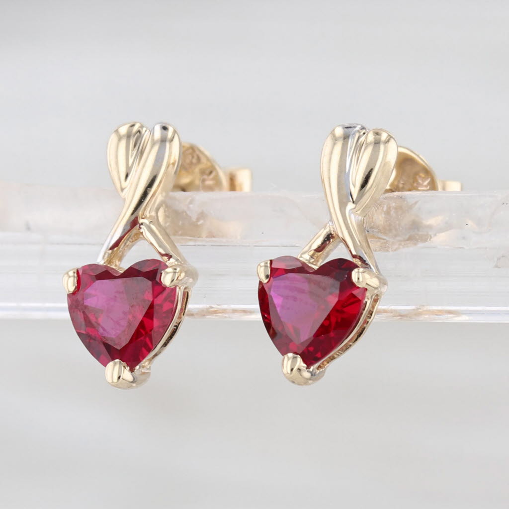 Lab Created Ruby Heart Stud Earrings 10k Yellow Gold Studs