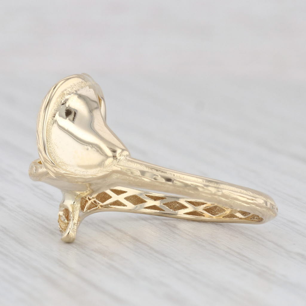 Light Gray Lily Bypass Ring 14k Yellow Gold Flower Statement Size 8