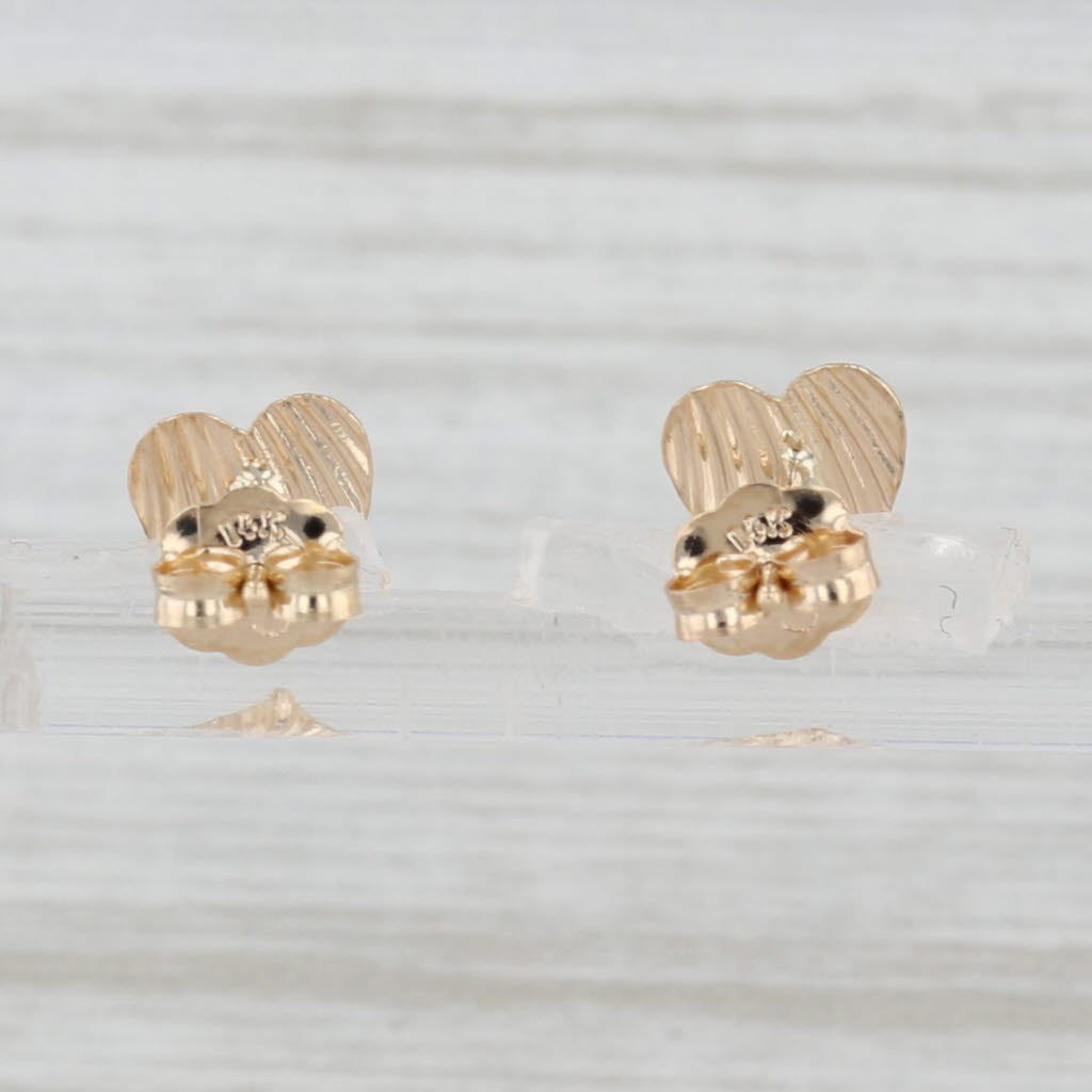 Light Gray Small Ridge Heart Stud Earrings 14k Yellow Gold Butterfly Backs