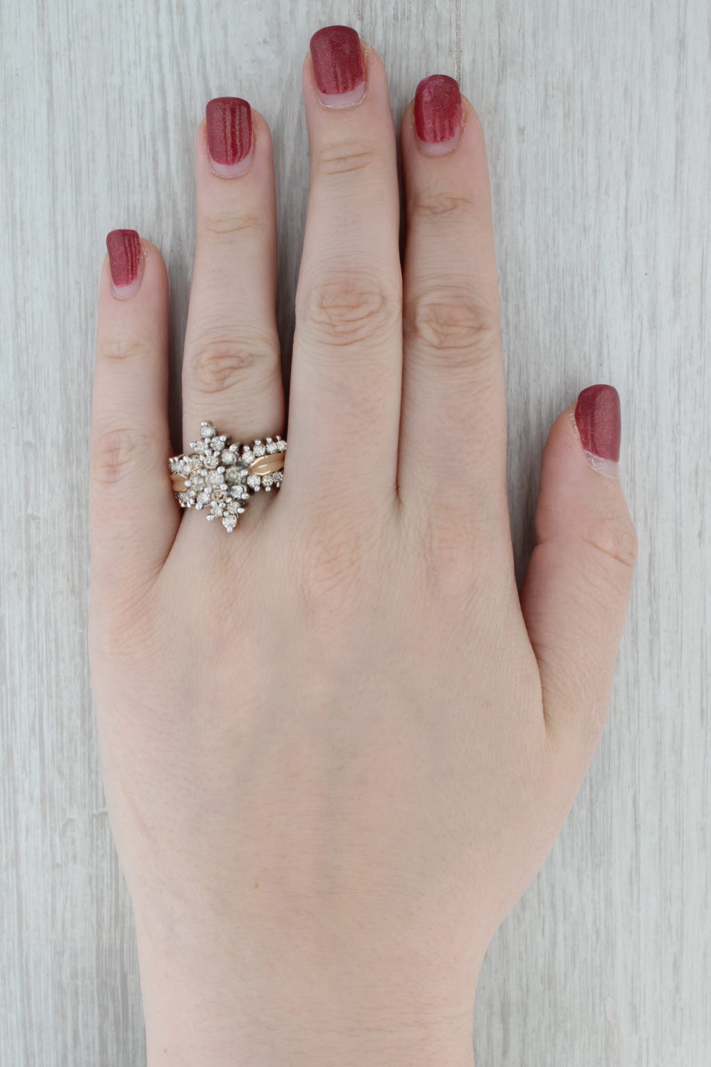 Gray 1.55ctw Champagne Diamond Cluster Ring 10k Yellow Gold Size 8.25 Cocktail