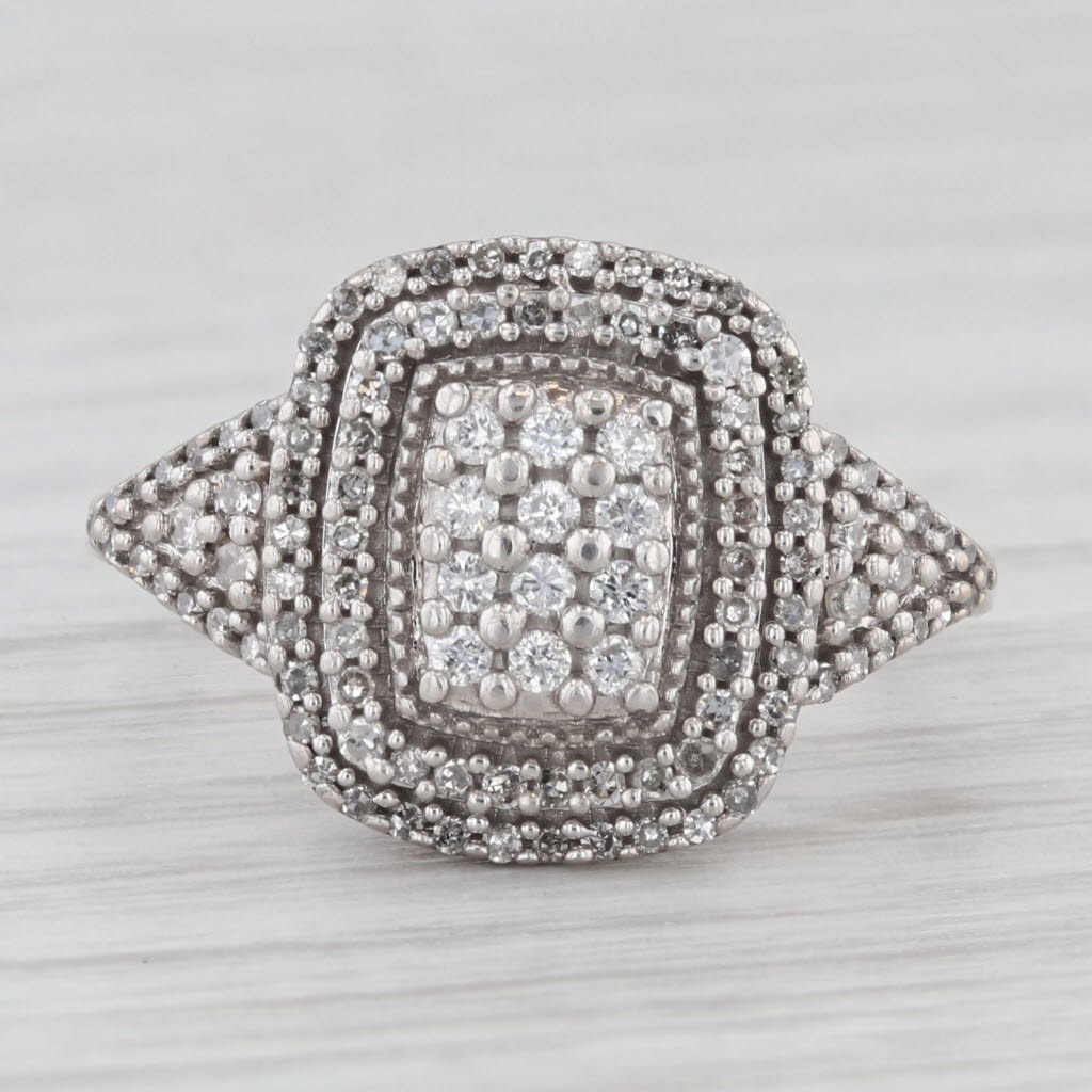 Light Gray 0.33ctw Diamond Cluster Halo Engagement Ring 10k White Gold Size 7.5