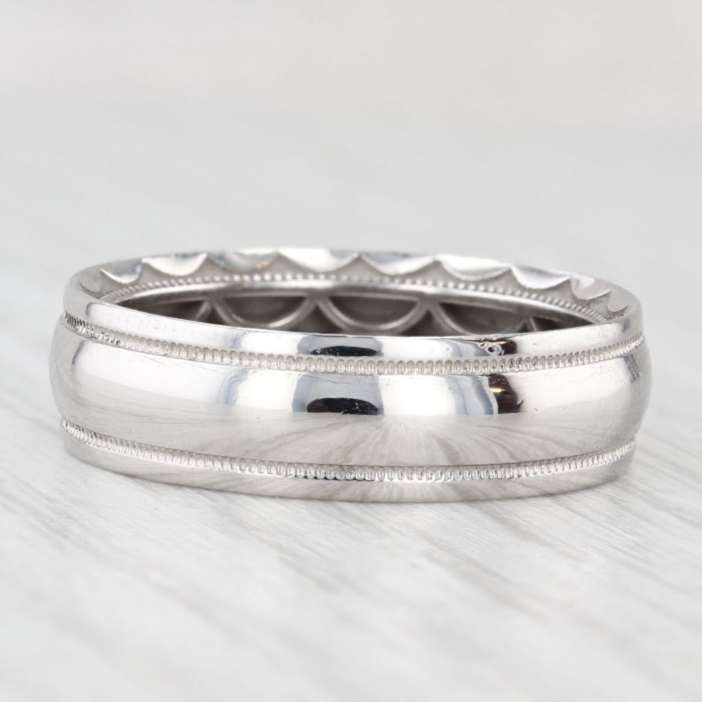 Light Gray Men's Wedding Band Platinum Reeded Edges Size 9 Tacori