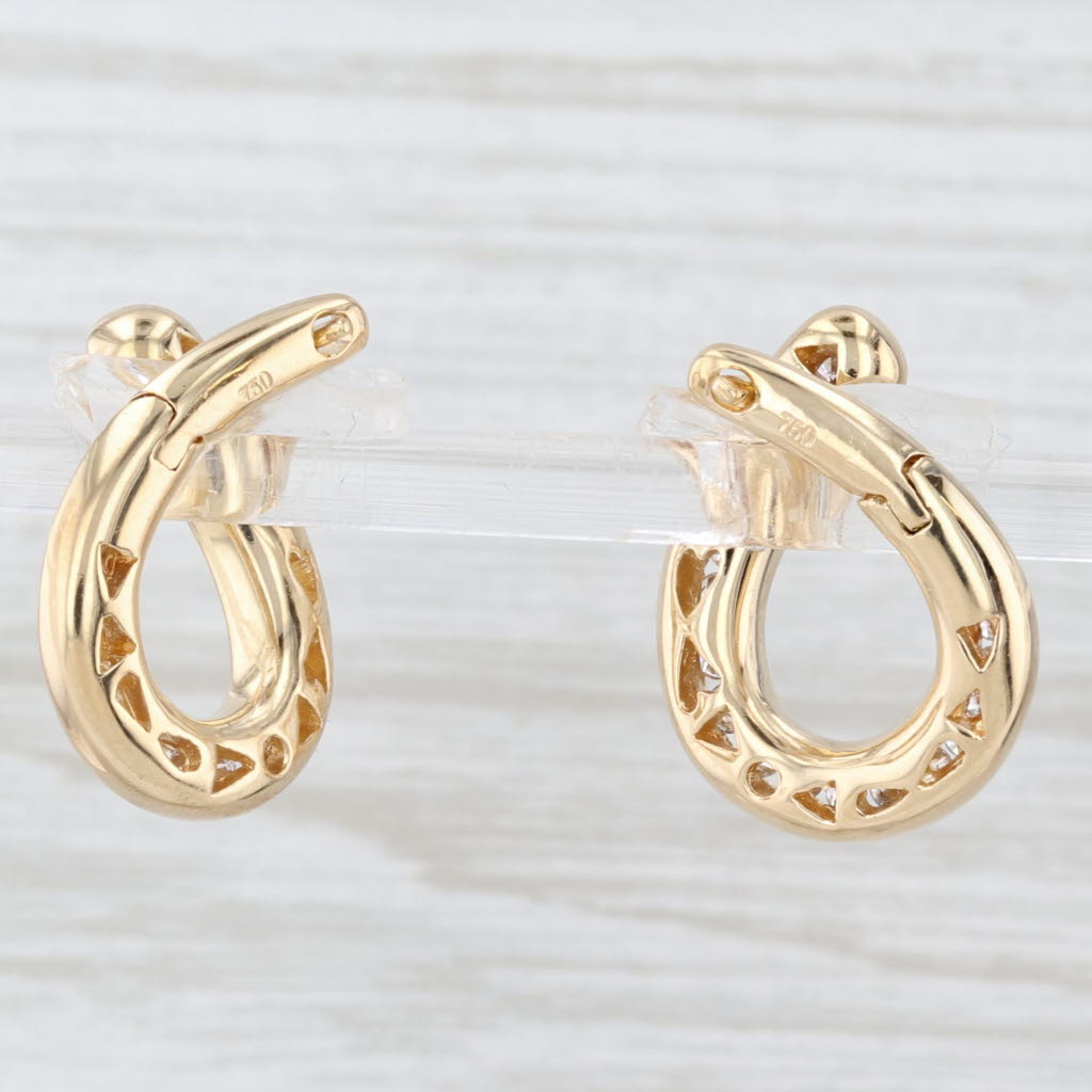 Light Gray 0.75ctw Diamond Front Facing Hoop Earrings 18k Yellow Gold Snap Top Hoops