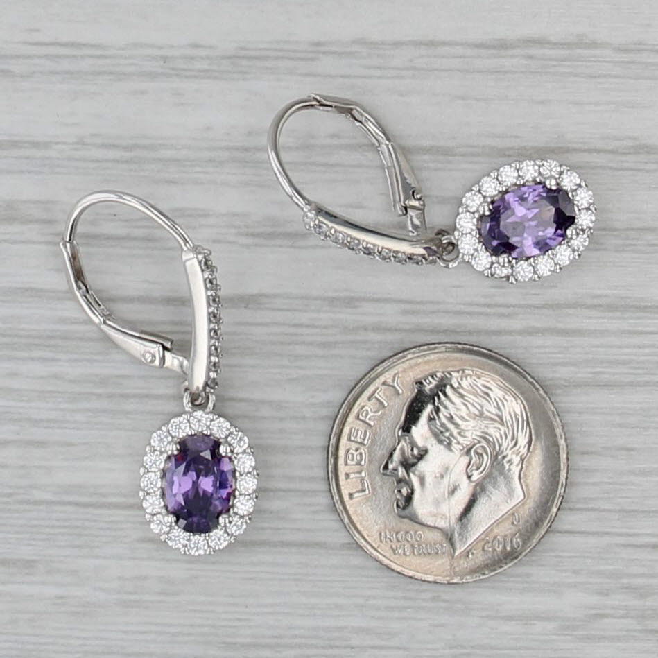 3.70ctw Purple White Cubic Zirconia Halo Dangle Earrings Sterling Silver