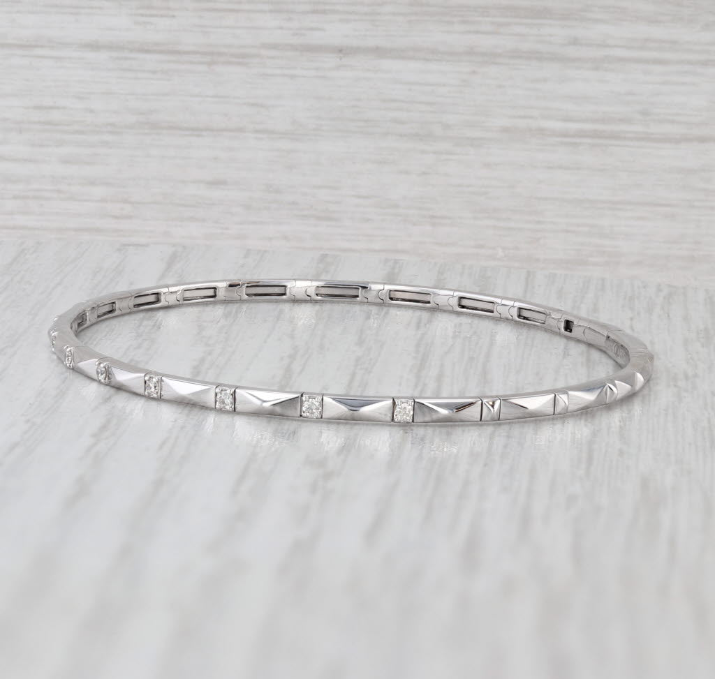 New 0.16ctw Diamond Bead Flexible Bangle Tennis Bracelet 14k White Gold 6.75"
