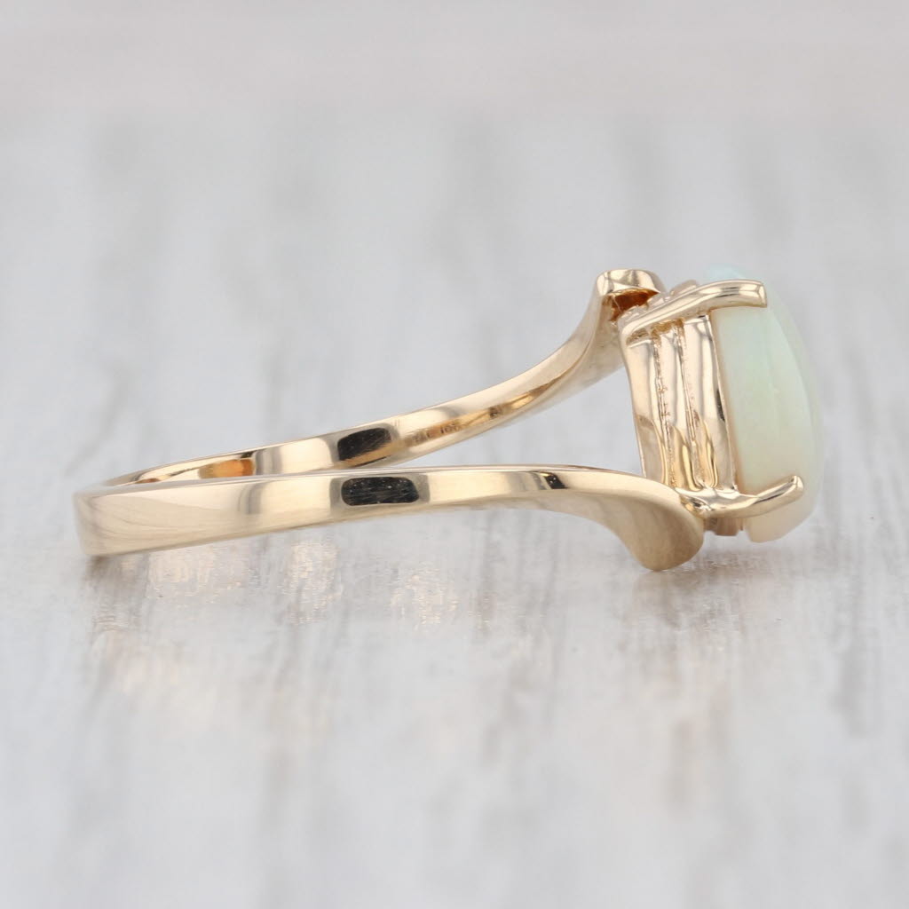 Oval Cabochon Opal Solitaire Bypass Ring 10k Yellow Gold Size 6.5