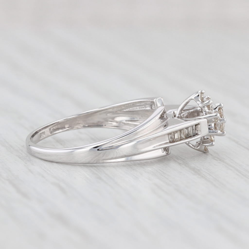 Light Gray 0.24ctw Diamond Cluster Engagement Ring 10k White Gold Size 6.5 Cathedral Band